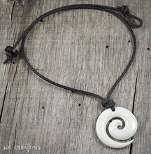 Bone Maori Koru Pendant Leather Cord Necklace