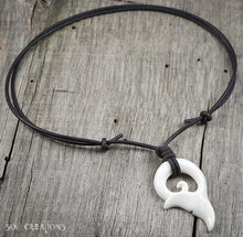 Bone Maori Whale Tail Pendant Leather Cord Necklace