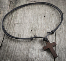 Mens Horn Cross Pendant Leather Cord Necklace