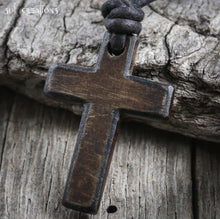 Cross Necklace for Men - Leather Cord w/ Horn Cross Pendant