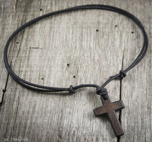 Cross Necklace for Men - Leather Cord w/ Horn Cross Pendant