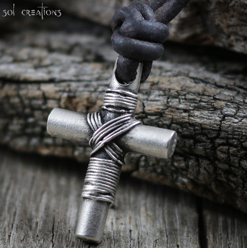 Leather Cord Cross Pendant Necklace for Men