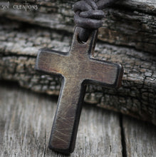 Cross Necklace for Men - Leather Cord w/ Horn Cross Pendant