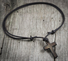 Cross Necklace for Men - Leather Cord w/ Horn Cross Pendant