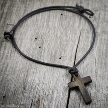 Cross Necklace for Men - Leather Cord w/ Horn Cross Pendant