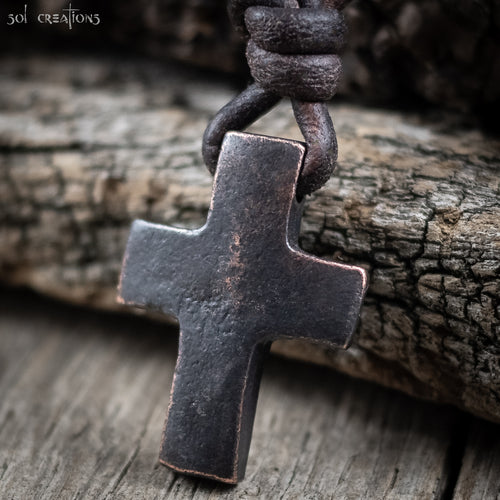 Mens Pewter Cross Leather Cord Necklace