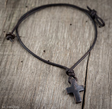Mens Pewter Cross Leather Cord Necklace