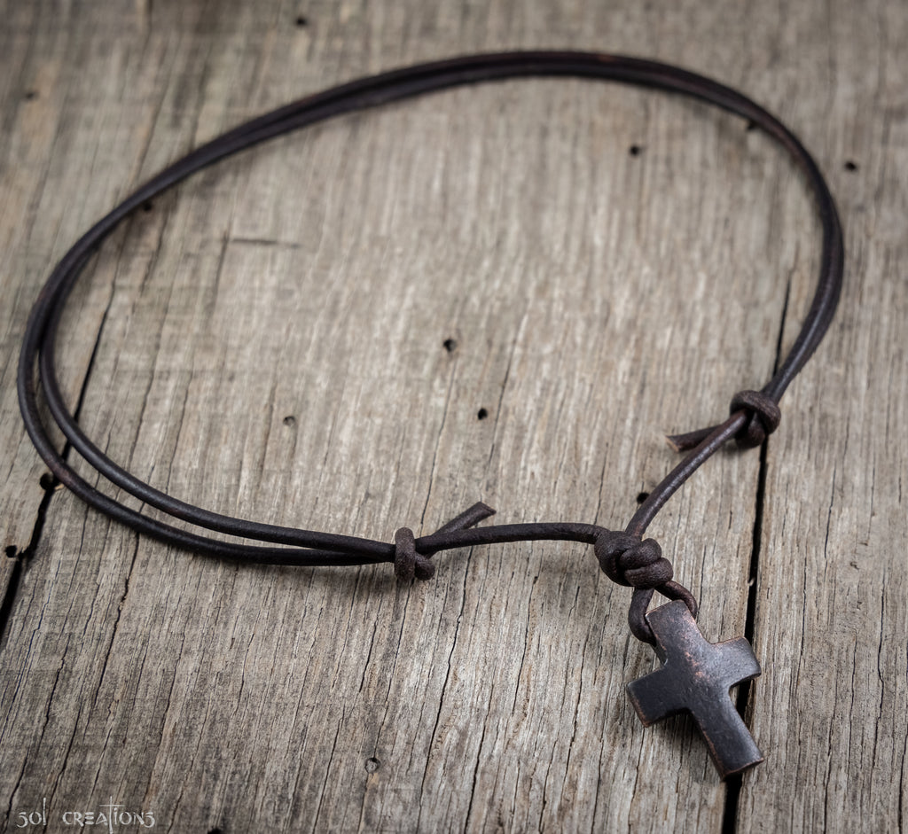 Mens Pewter Double Ring Leather Cord Necklace – Sol Creations