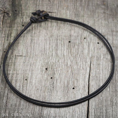 Plain Leather Cord Double Strand Necklace for Men - Dark Brown
