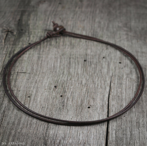 Plain Leather Cord Double Strand Necklace for Men - Antique Brown