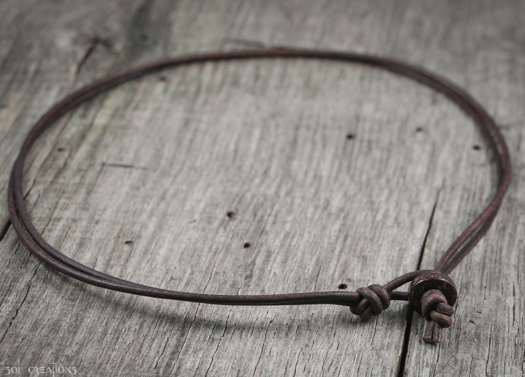 Mens Antique Brown Double Strand Plain Leather Necklace Sol