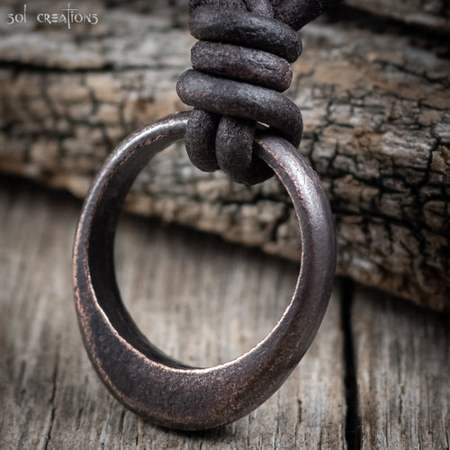 Ring Pendant Leather Cord Necklace for Men