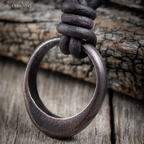 Mens Pewter Ring Leather Cord Necklace