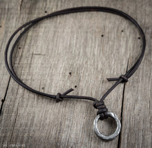Double Ring Pendant Leather Cord Necklace for Men
