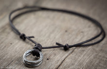 Double Ring Pendant Leather Cord Necklace for Men