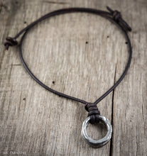 Double Ring Pendant Leather Cord Necklace for Men