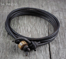 Mens Leather Bracelet - Dark Brown 6 Wrap