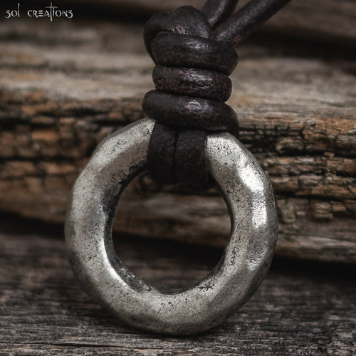 Ring Pendant Leather Cord Necklace for Men