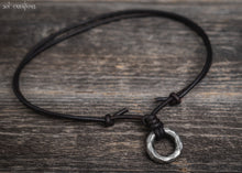 Ring Pendant Leather Cord Necklace for Men