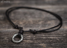 Ring Pendant Leather Cord Necklace for Men