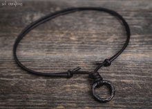 Double Black Ring Pendant Leather Cord Necklace for Men