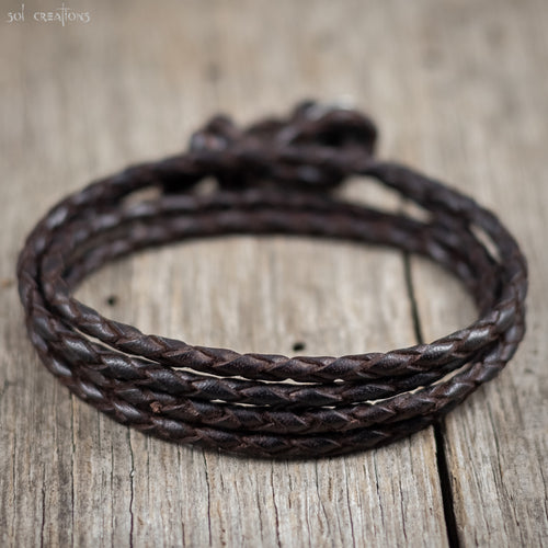 Copy of Mens Braided Leather Bolo Cord Bracelet - Dark Brown 4 Wrap