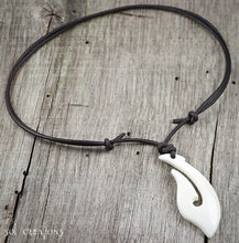 Bone Maori Hook Pendant Leather Cord Necklace