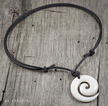 Bone Maori Koru Pendant Leather Cord Necklace