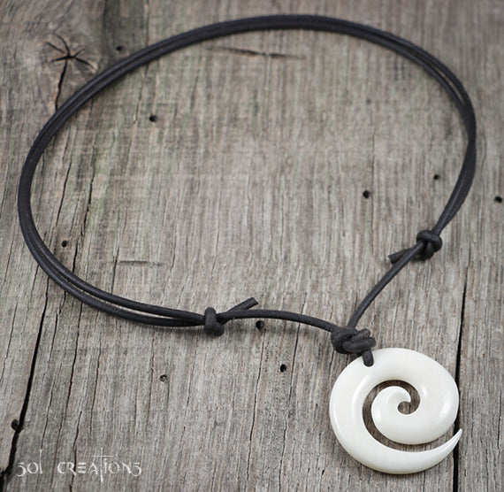Double Circle Hollow Leather Cord Necklace. Long Necklace with Big Pendant  | Stones From Nature