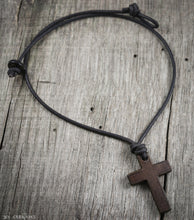 Mens Horn Cross Pendant Leather Cord Necklace