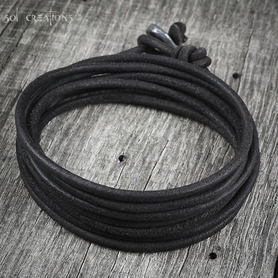 Mens Leather Bracelet - Black 8 Wrap