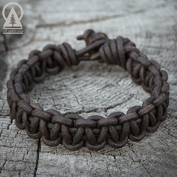 Mens Leather Bracelet - Dark Brown Knotted Leather Cuff