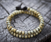 Mens Beaded Leather Mala Bracelet - Double Wrap Horn Beads