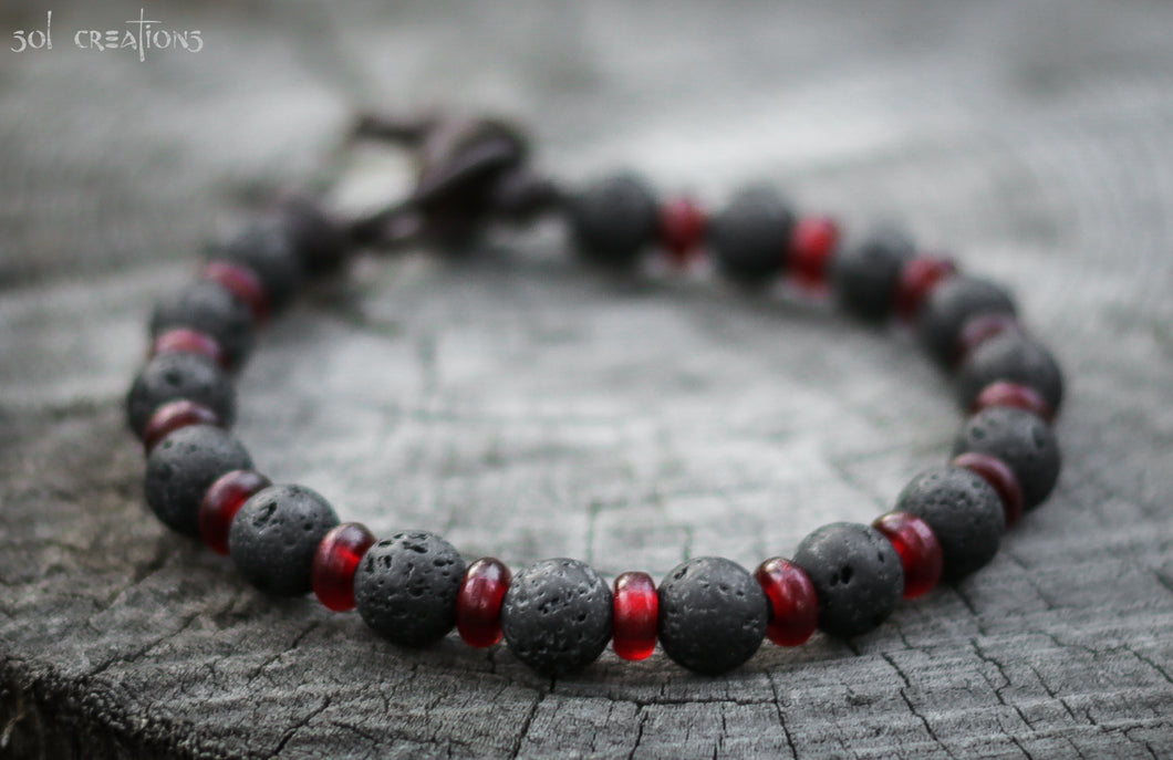 Lava Stones & Custom Beads- Men's Beaded Bracelet - Oak & Luna