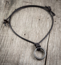 Mens Pewter Ring Leather Cord Necklace