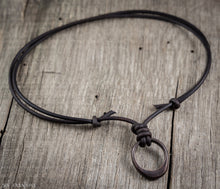 Mens Pewter Ring Leather Cord Necklace