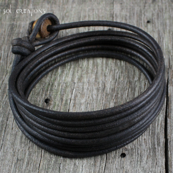 Mens Leather Bracelet - Dark Brown 8 Wrap
