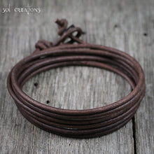 Mens Leather Bracelet - Antique Brown 6 Wrap